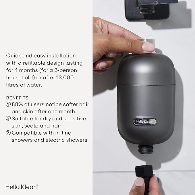 Shower Filter in Chrome - Filter Unwanted Metals, Chlorine & Impurities Found in Shower Water - Improves Quality of Skin & Hair - Quick Easy Install For In-Line & Electric Shower