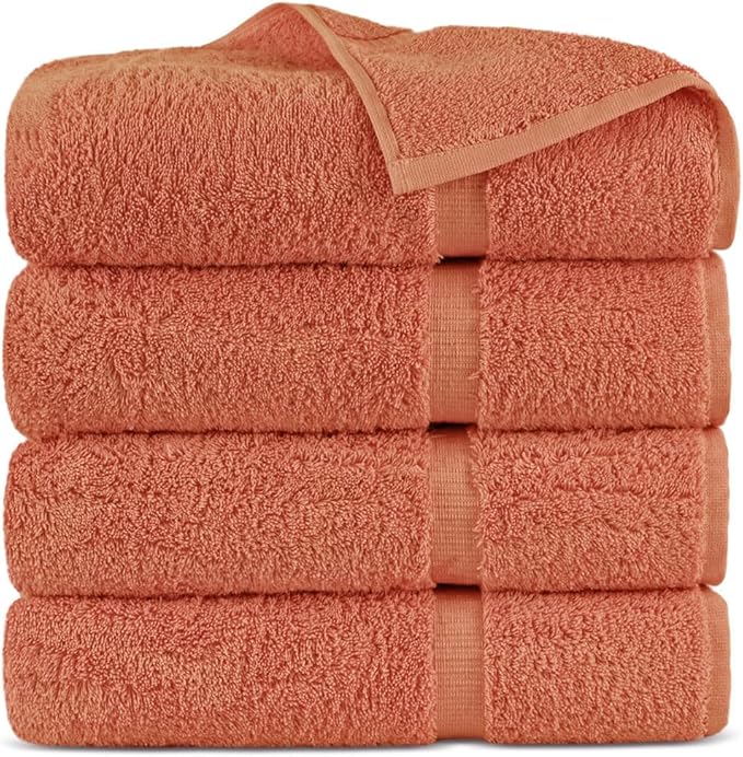 Towel Bazaar Premium Cotton Super Soft and Absorbent Turkish Towels (4-Piece Extra Large Bath Towels, Coral)