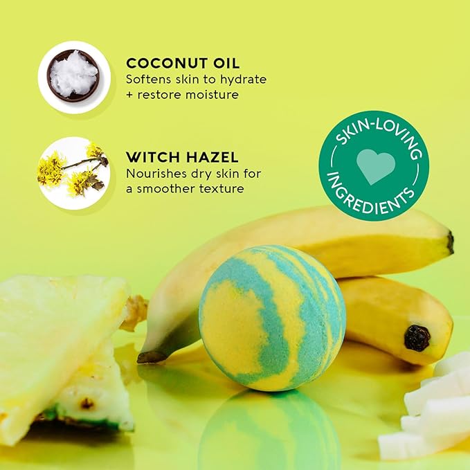 Nature's Beauty Tropical Escape, Pineapple & Coconut Scent Bath Bomb Multi-Pack - Natural Hand Crafted, Luxury Spa Bomb, Nourish Dry Skin, Made w/Coconut Oil + Witch Hazel, 5.5 oz (4 Pack)