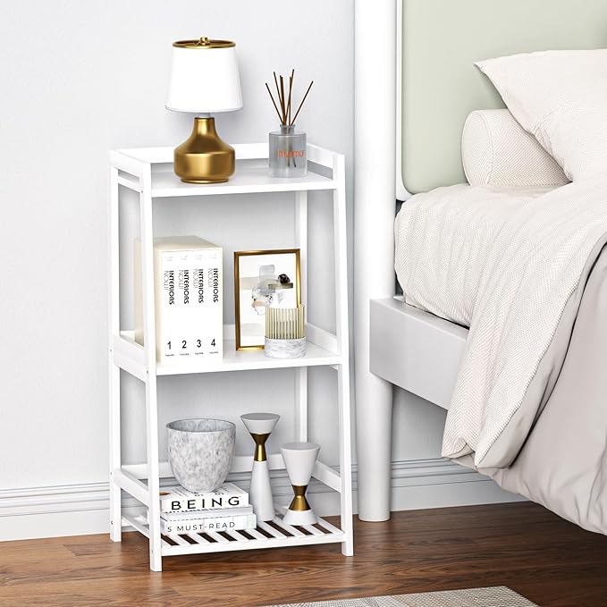3 Tier Bamboo Bathroom Shelves, Ladder Shelf for Storage, Rustic Home Organizer, Space-Saving Design, Stylish Display Nightstand, Stylish Storage Solution for Home, Living Room, Kitchen