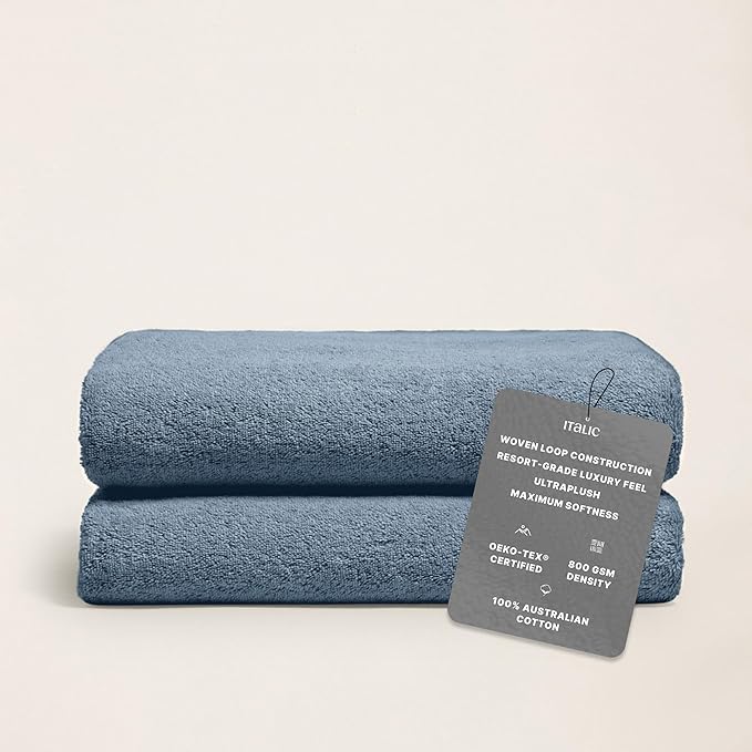 Italic Ultraplush 100% Australian Cotton Bath Sheets - Set of 2 Luxury Extra Large Heavy Duty Bath Sheets, 800GSM Plush and Absorbent for Hotels, Bath & Spa (Glacier)