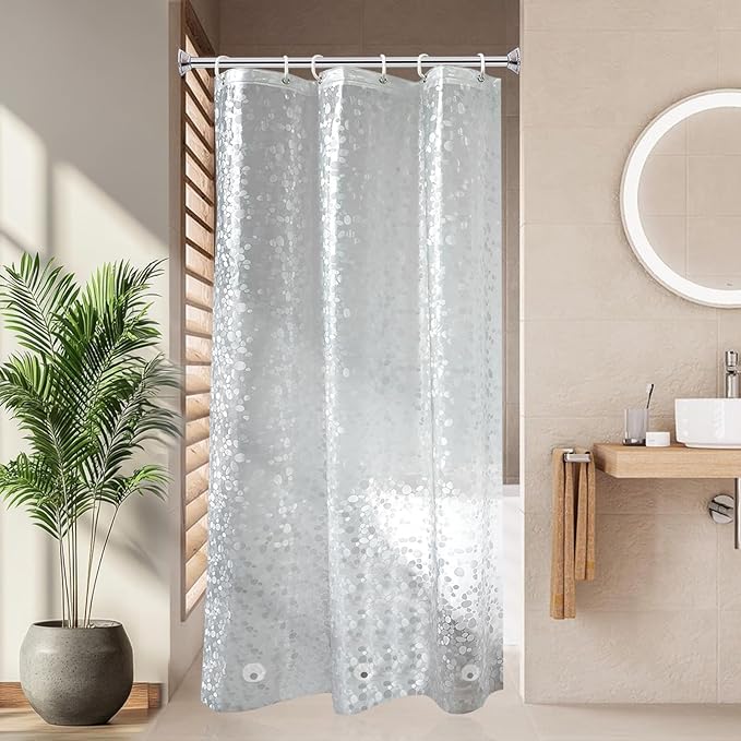 AooHome 36x72 Inch Stall Size Shower Curtain Liner, EVA Shower Curtain 3D Pebble Pattern with 3 Bottom Magnets, Heavy Duty, Water Repellent, Semi Transparent