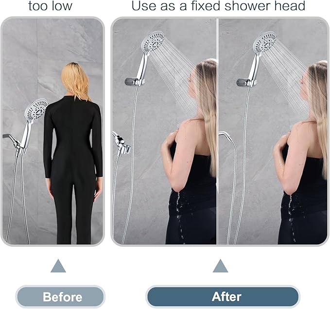 BRIGHT SHOWERS Shower Head Holder Wall Mount, Adjustable Handheld Shower Wand Holder with Universal Fit and Angle Adjustment, Chrome