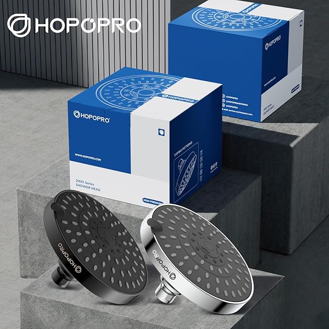 HOPOPRO 5-Mode High Pressure Shower Head - The Washington Post, NBC News, Today TV Show Recommended - High Flow Fixed Showerheads (6 Inch Chrome)