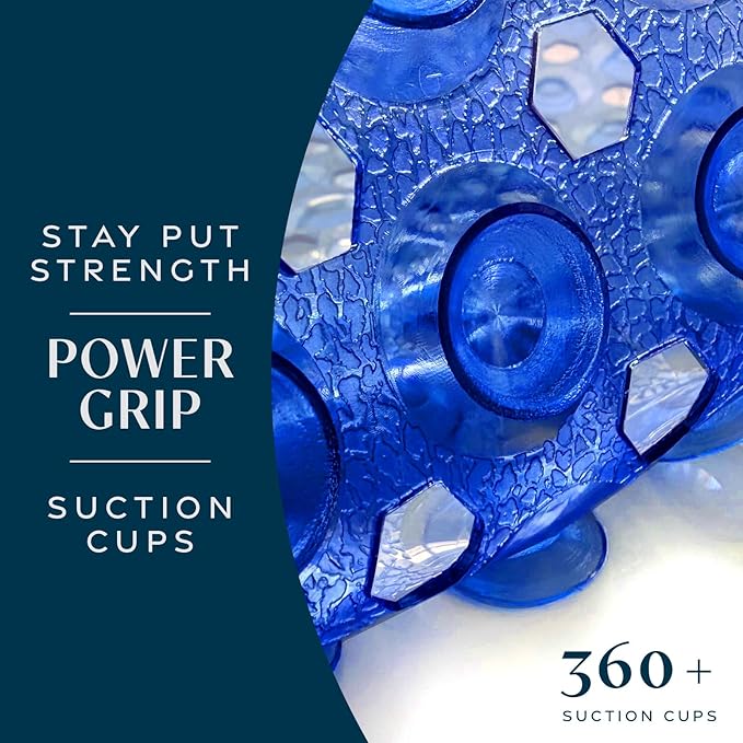 SlipX Solutions Power Grip Bathtub Safety Mat | Precision Grip Technology for Longer, Stronger, & Softer Wet Surface Protection | Clear Blue 39"x16"