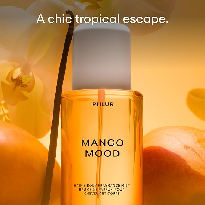 PHLUR Mango Mood Body Mist - Hair & Body Fragrance Mist - Mango, Jasmine, Patchouli & Vanilla Body Spray (8 Fl Oz)