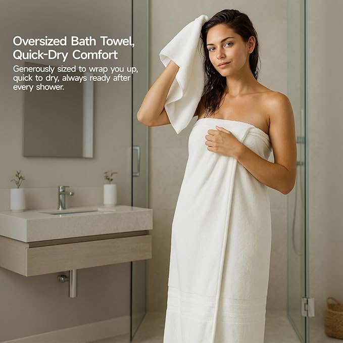 REDKISS Cream Towel Set of 8-100% Cotton Luxury Bath Towels Set for Bathroom, 600 GSM Highly Absorbent Bathroom Towel with 2 Large Bath Sheet, 2 Hand, 4 Washcloths, Beige Shower Towels for Dorm