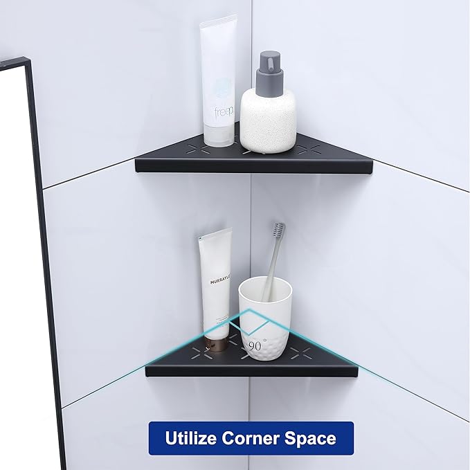 8" Corner Shower Shelf, 2-Pack Shower Shelves SUS304 Stainless Steel Bathroom Shelves for Tile Walls, Recessed Corner Shelf Organizer Rack, No Drilling (Matte Black)