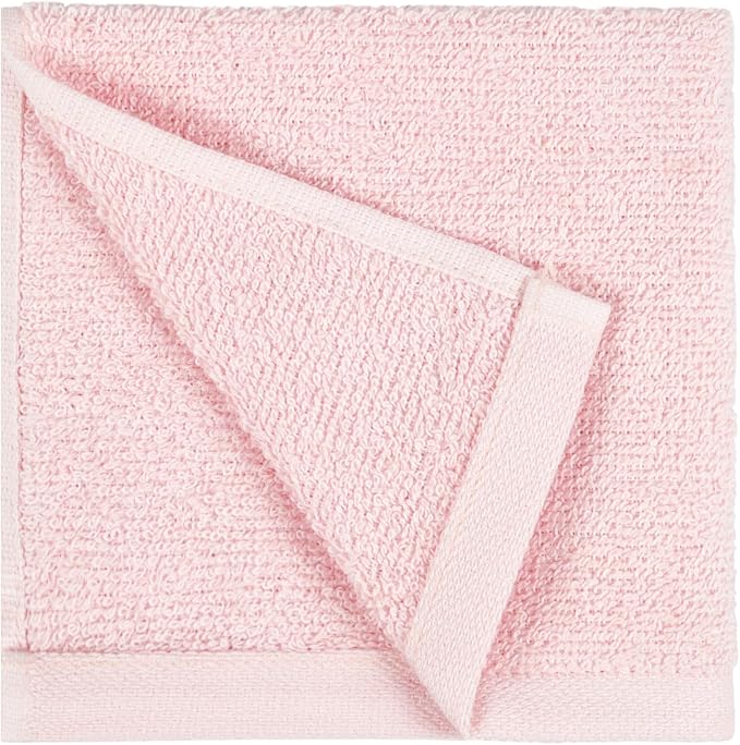 Amazon Basics face Towels for Bathroom, 100% Cotton Extra Absorbent washcloth, Fast Drying - Salon Towel - 144 Pack Petal Pink (12 x 12 inches)