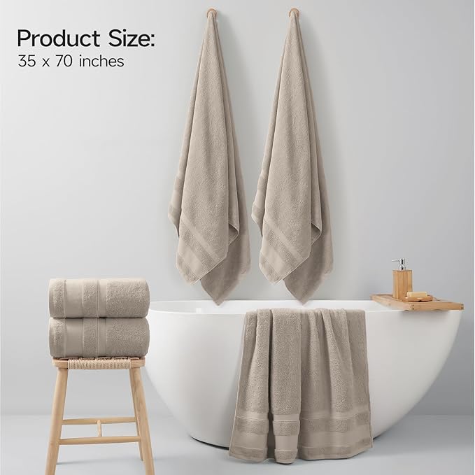 REDKISS 100% Cotton Bath Towels Set of 2, Extra Large Bath Sheets 35 X 70 Inches, 800 GSM, Quick Dry, Ultra Soft & Super Absorbent Bathroom Towel Sets for Bathroom, Gym, Spa, Pool & Hotel, Camel