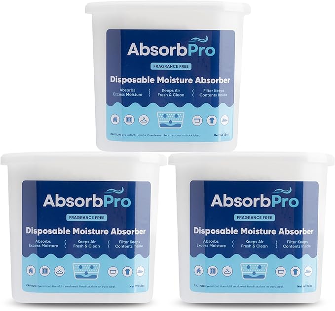 Moisture Absorber Tub Fragrance Free - 3-Pack - 18 oz Unscented Disposable Odor Eliminator Box & Dehumidifier for Garage, Home, Kitchen, Bedroom, Bathroom, Closet, Cars, and Boats