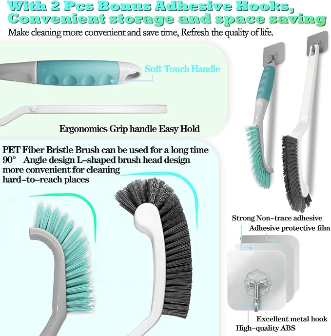 2Pcs Cleaning Brushes, Multi-Purpose Right Angle Brush Scrubbing Kitchen Bathroom Deep Cleaning Edge Corner Crevices Grout Scrub Dish Pot Sink Dishwasher Shower Washbasin for Household Use.