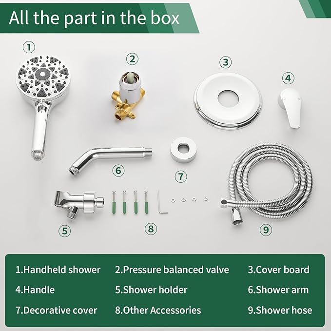 Shower Faucet Set with 7 Functions Handheld Shower Head Filter Shower Combo Set Shower System Shower Trim Kit Chrome Polished