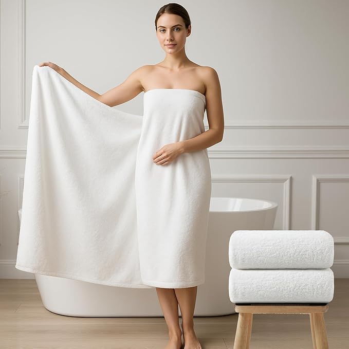 REDKISS Ultra-Plush Bath Towel Set - 900GSM Premium Thick Cotton for Bathroom & Spa, Super Absorbent Bath with No Shedding (2-Piece Bath Twoel Set for Adults, Luxury Hotel & Home Use)-White
