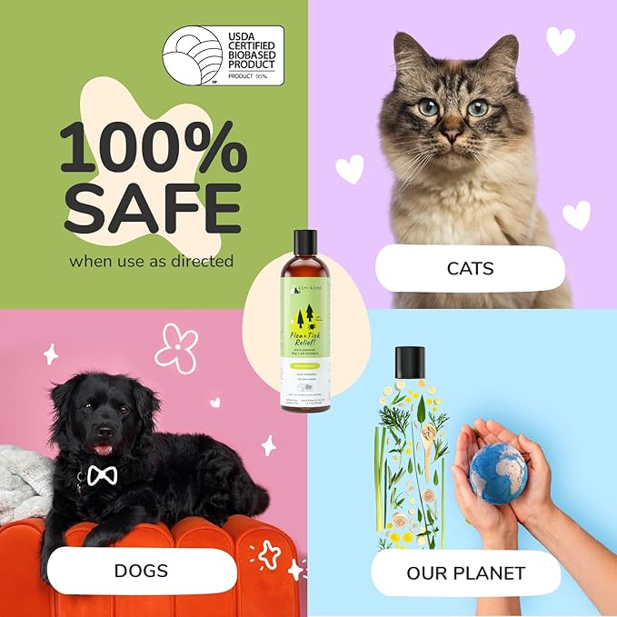 kin+kind Flea and Tick Shampoo for Dogs & Cats Vet Formulated - Plant Powered, Safe and Effective Dog and Cat Shampoo - Lemongrass Scent - Prevent Fleas and Ticks - Made in USA 12 fl oz