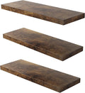 Floating Shelf, Set of 3 Wall Shelf, 36 in W x 12.75 in D x 2 in H Wooden Floating Wall Shelf with Invisible Brackets for Living Room/Bedroom/Bathroom/Kitchen Storage and Decor, Rustic Brown