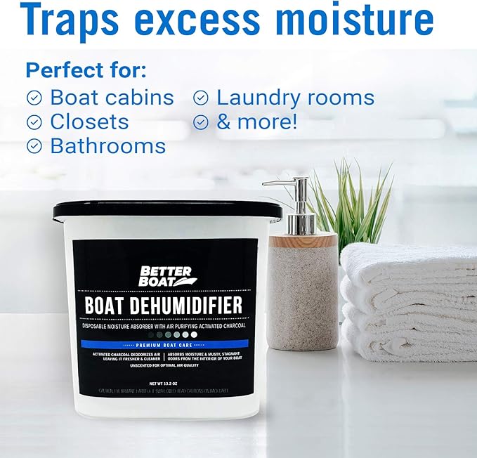 Moisture Absorber and Boat Dehumidifier, Charcoal Odor Remover for Damp Smell and Humidity, Unscented and Fragrance-Free, 1 Pack, Ideal for Basement, Closet, Home, RV, or Boating, No Refill Needed