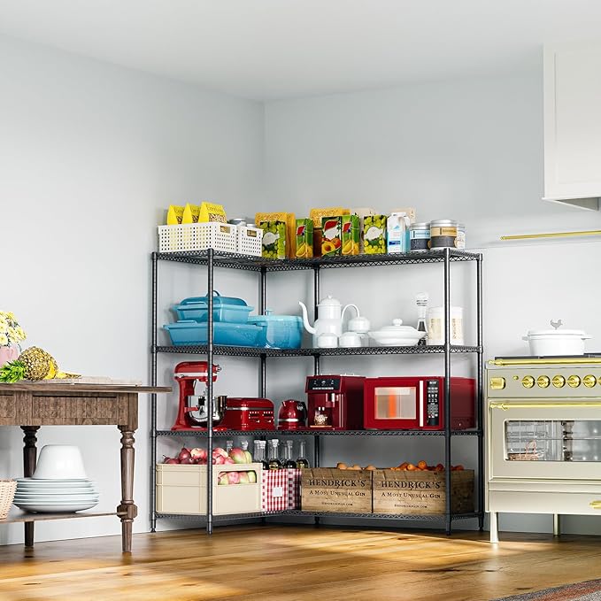 IZEUK Linked Storage Racks, DIY Adjustable Heavy Duty Metal Shelving Unit for Corner, Ideal for Kitchen, Garage, Warehouse, and Garden (Black, 4 Tiers, 15.7" D x 33.5" W x 59.5" H, 1147 lbs Capacity)