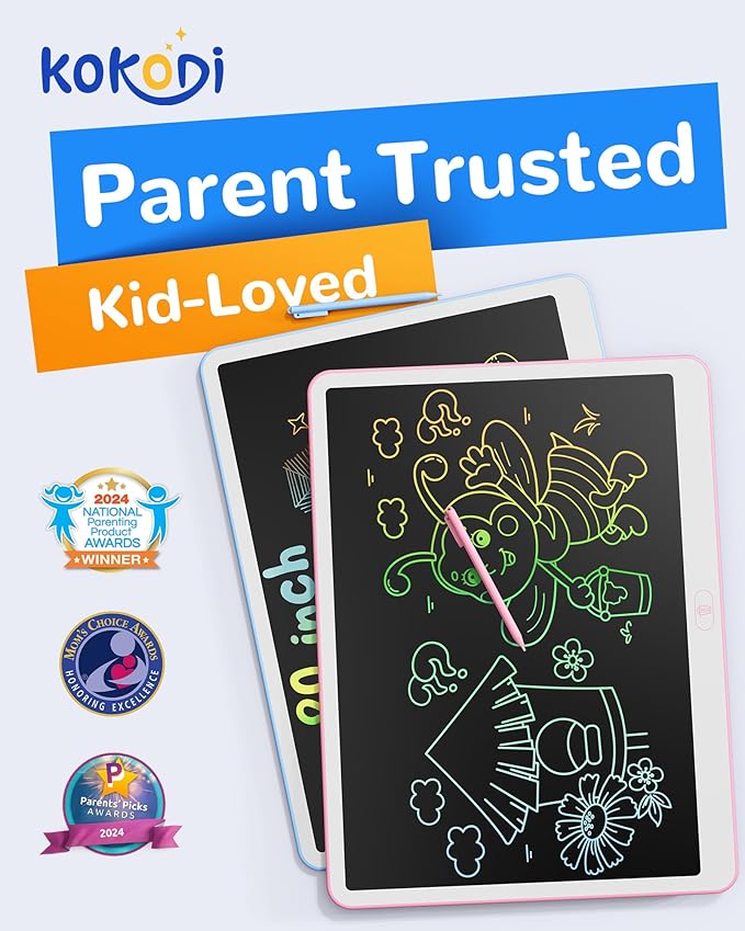 KOKODI LCD Writing Tablet, 20 Inch Colorful Toddler Doodle Board Drawing Tablet, Erasable Reusable Electronic Drawing Pads, Educational and Learning Toy for 3-6 Years Old Boy and Girls(Pink)