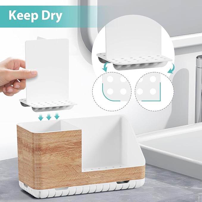 Toothbrush Holders for Bathrooms Countertop Organizer and Storage, Kids Electric Toothbrush and Toothpaste Holder, Bathroom Accessories Vanity Organizer (Wood Grain)