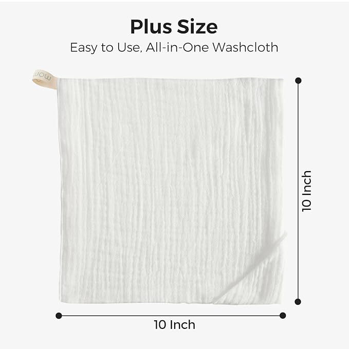 Momcozy Baby Washcloths - 4 Layer Design| Medium Thickness| Soft & Absorbent| Premium Cotton for Newborns' Skin-Great for Bathing, Wiping & on-the-go Use, Shower Gift and Essential(5 Pack, 10x10 inch)