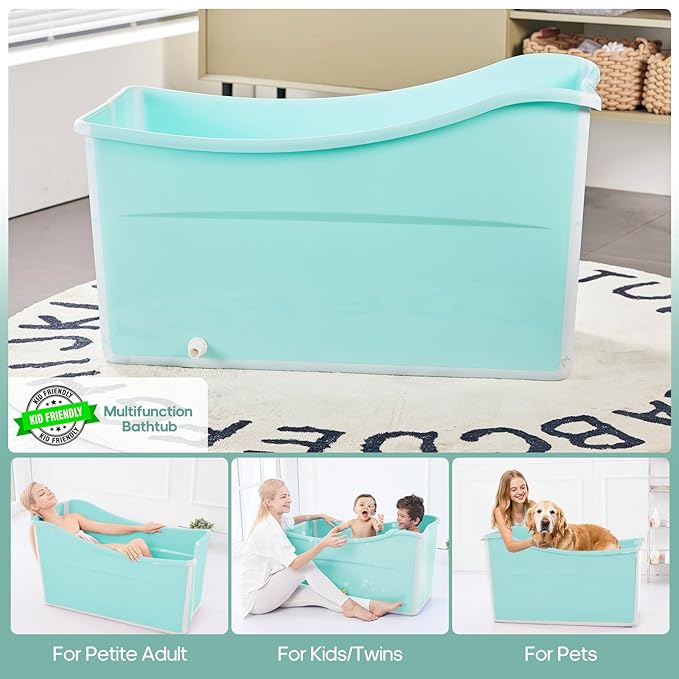 Collapsible Baby Bathtub Foldable Bathtub for Toddler Portable Large Foldable Bath Tub Bathtub for Kids Petite with Thermometer and Storage Basket (Green)