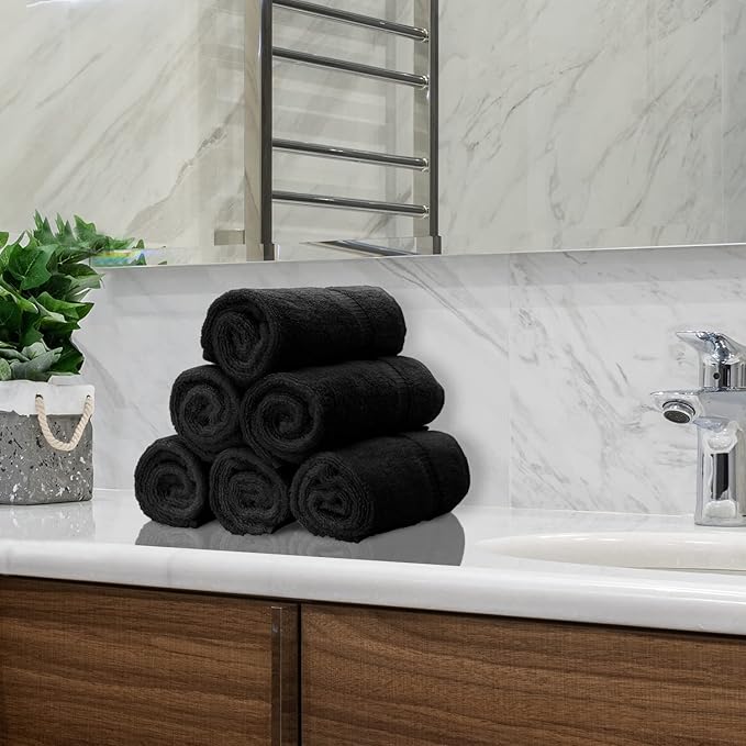 Monogrammed Hand Towel, Personalized Initial Gift, Extra Absorbent 100% Turkish Cotton - Soft Terry Finish - Set of 2 - White Block Initial I - Embroidered on Black Towels
