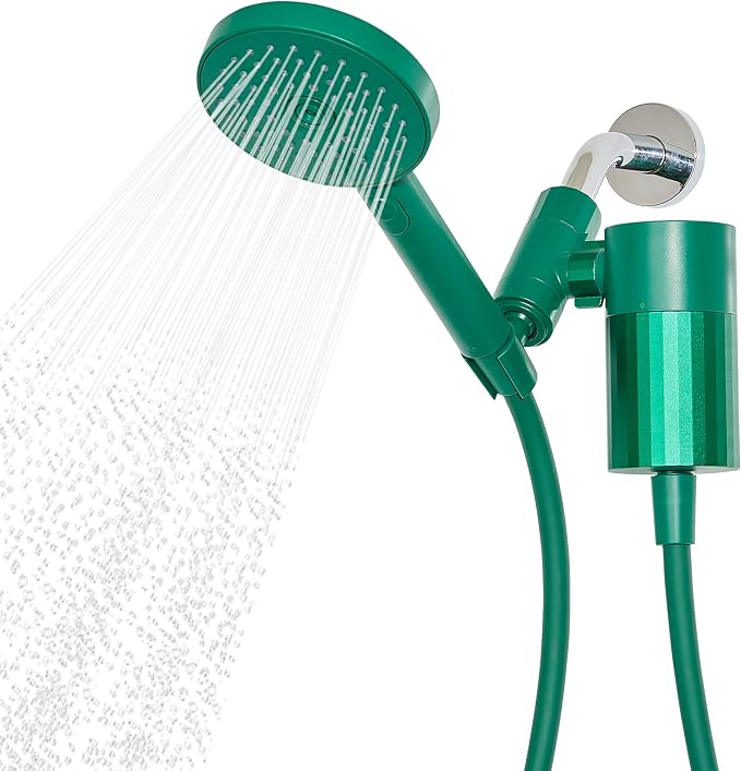 Sproos! - Handheld Showerhead with Filter Set, High Performance Filtration System for Healthier Hair and Skin, Extra Long 70 Inch Hose, 3 Customized Spray Functions, Green