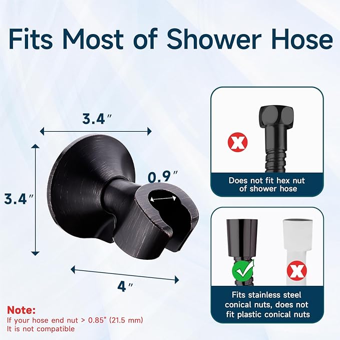 BRIGHT SHOWERS Strong Adhesive Shower Head Holder with Dual Angle Adjustable, Wall Mounted Handheld Shower Bracket, Easy Installation, Screw Mounting Options, Oil-Rubbed Bronze