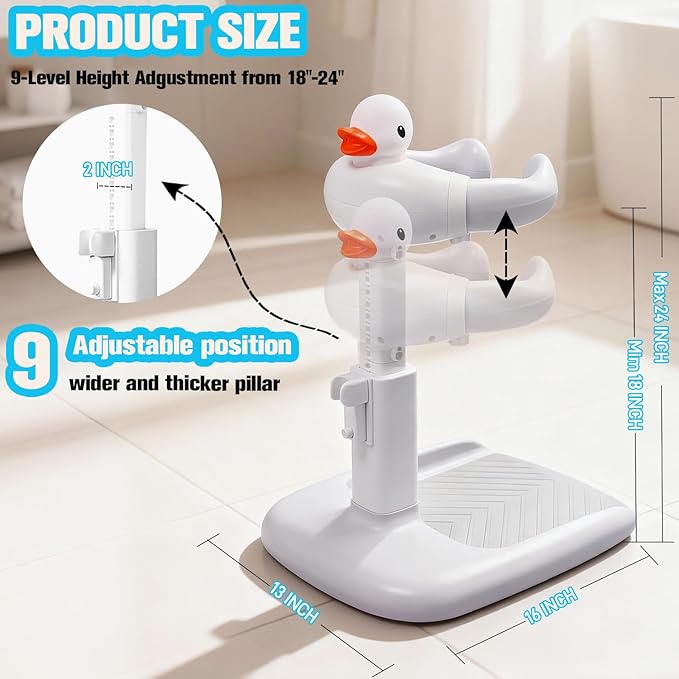 Adjustable Baby Shower Stand Support - Safety & Non-Slip Baby Bath Stand, Toddler Shower Stand for Infants 6-36 Months, Standing Bathtub Max 55 Lbs Capacity, Includes Shower Cap and Stool(Grey)