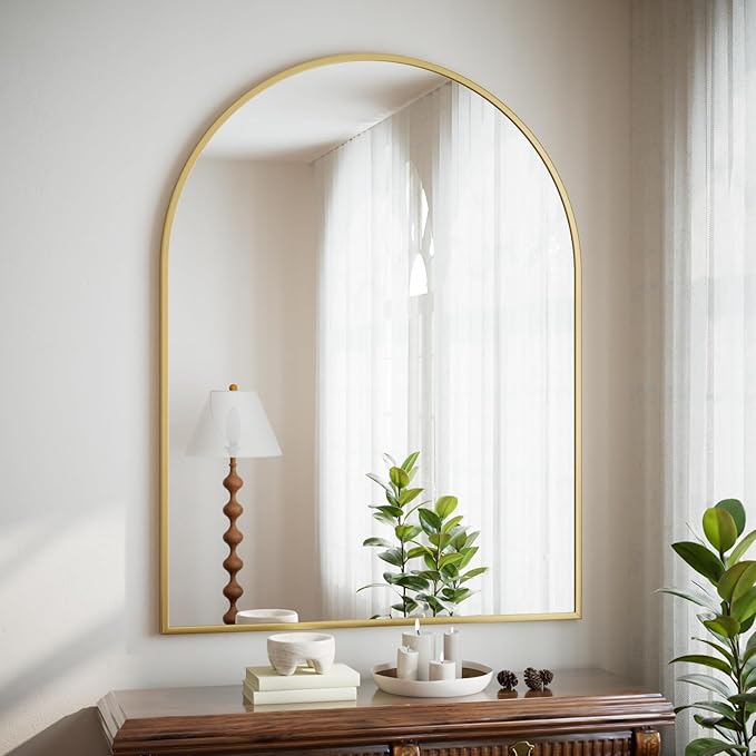 HARRITPURE 32"x42" Arched Bathroom Mirror - Gold Wall Mounted Vanity Mirror Aluminum Alloy Frame Large Arch Wall Mirror for Living Room, Bedroom and Entryway