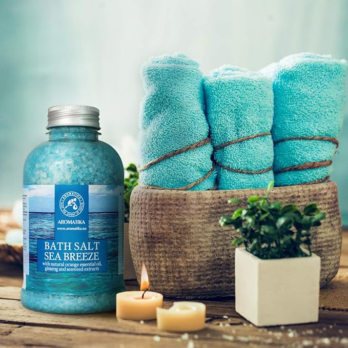 Bath Salt Sea Breeze 21.16 Oz with Natural Essential Oils Orange & Ginseng & Seaweed - Best for Good Sleep - Relaxing - Calming - Body Care - Beauty - Aromatherapy