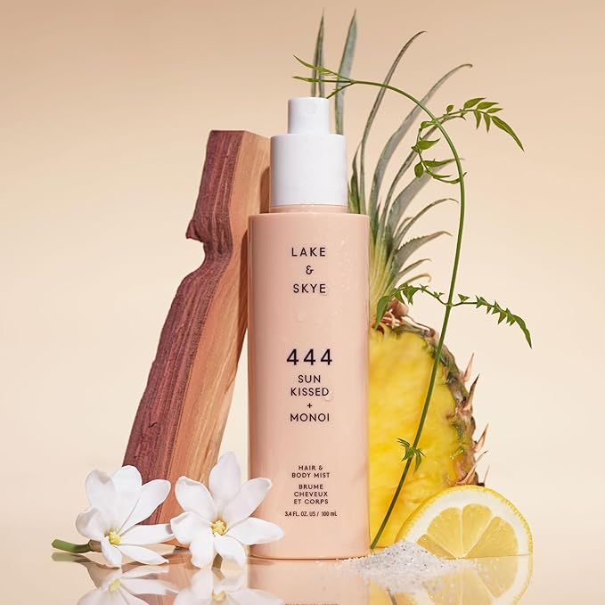 Lake & Skye 444 Sunkissed + Monoi Hair & Body Mist 3.4 FL OZ (100 mL), Bergamot, Pineapple, Jasmine, Musk, Sandalwood, Hydrating