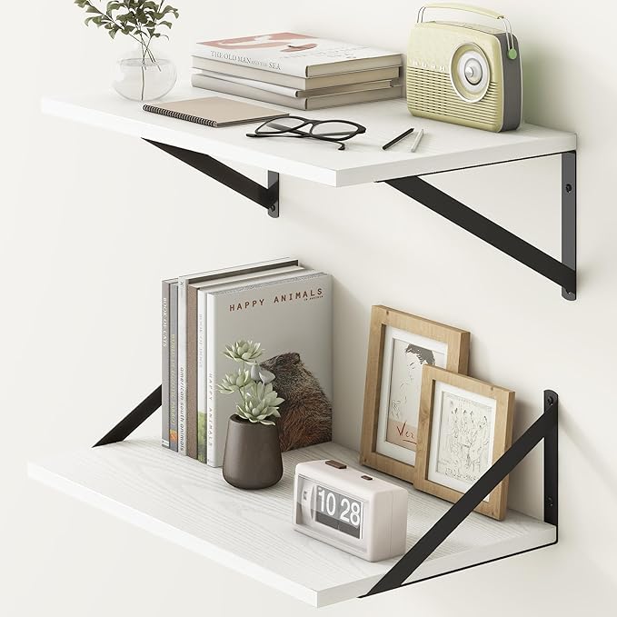 Fun Memories 20 Inch Floating Shelves for Wall, White Bathroom Shelves Set of 2, 12 Inch Deep Wall Shelf for Bedroom, Kitchen, Large Home Decor Shelves Farmhouse Storage Shelf