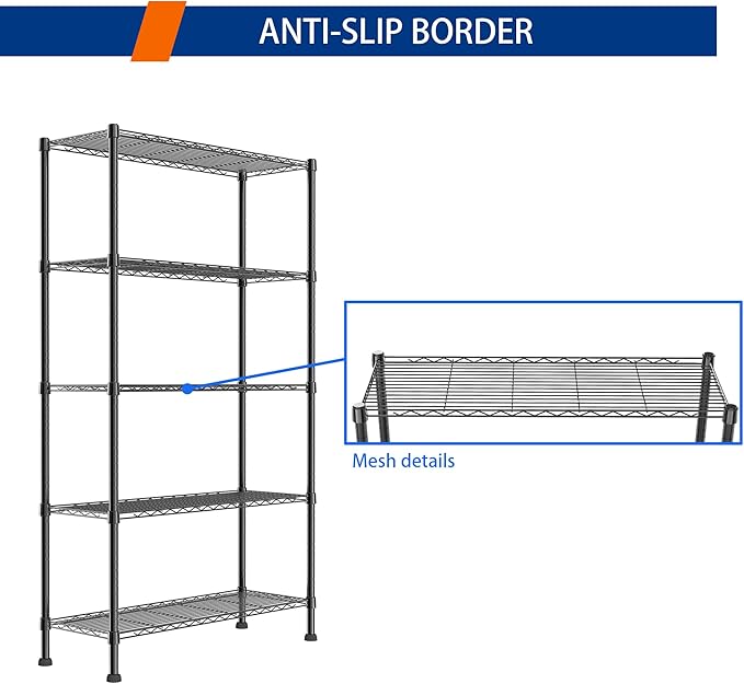 REGILLER 5-Wire Shelving Metal Storage Rack Adjustable Shelves,Standing Storage Shelf Units for Laundry Bathroom Kitchen Pantry Closet(Black,14.1" D x 36.1" W x 71.5" H)