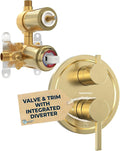 HammerHead Showers Solid Metal Two-Handle Shower Valve and Trim Kit, Volume and Temperature Control with Integrated Diverter, Pressure Balance Rough-In Valve Included, Brushed Gold