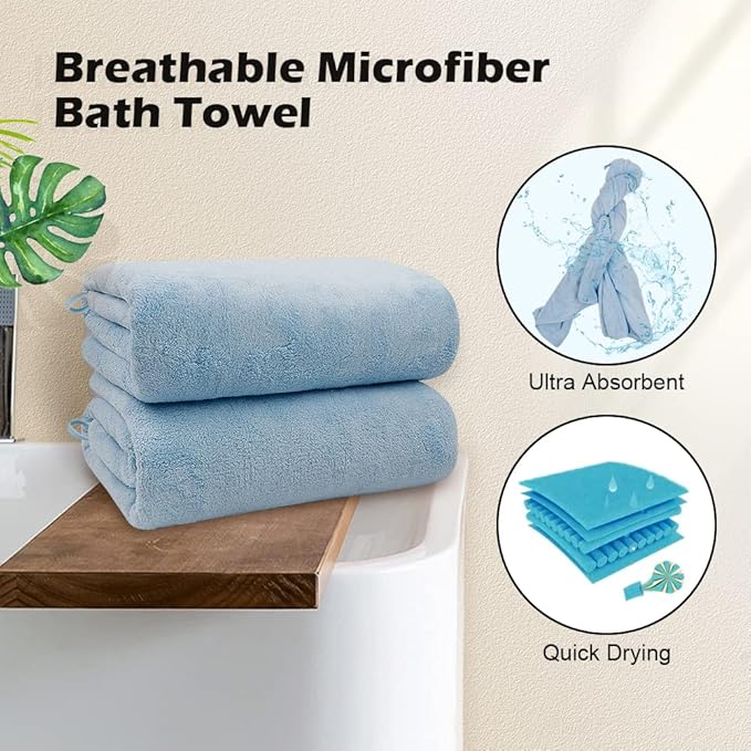 Orighty 2-Pack Microfiber Bath Towels (27'' x 54'') - Soft, Absorbent, Quick-Drying, Blue