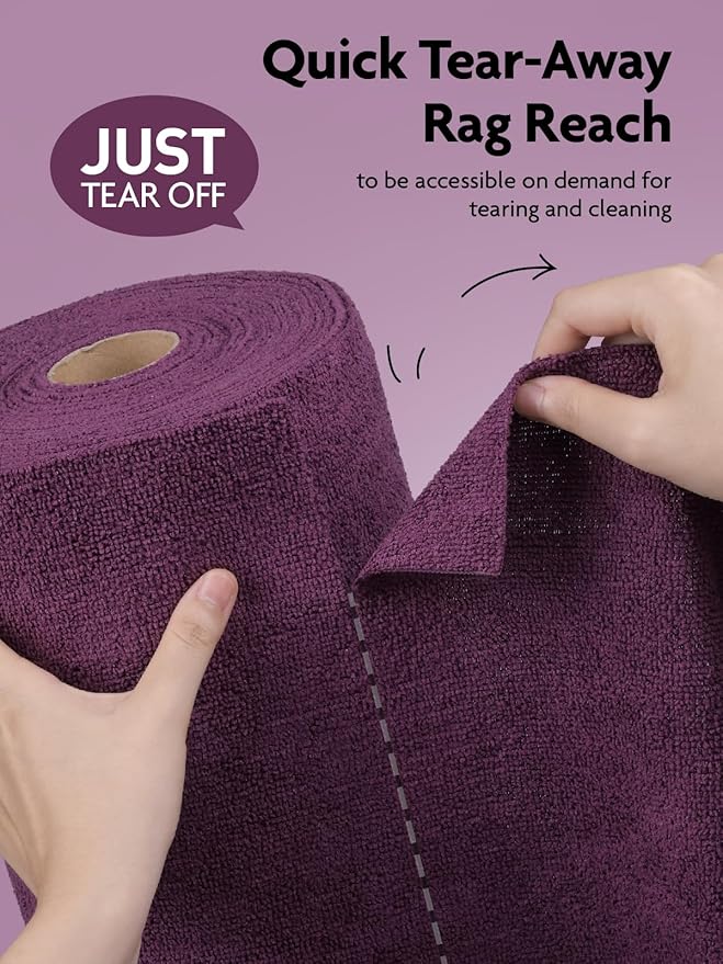 Fantasticlean Microfiber Cleaning Cloth Roll -75 Pack, Tear Away Microfiber Towels, 12" x 12", Reusable, Washable, Scratch Free, Ultra Absorbent for Car, Home Supplies (Dark Purple)