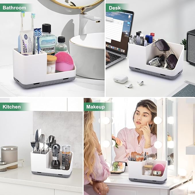 Toothbrush Holders for Bathrooms, Kids Electric Toothbrush and Toothpaste Holder with Drainage, Tooth Brush Holder for Bathroom Countertop Organizer (Grey)