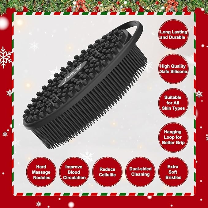 2 Packs Silicone Body Scrubber, Food-Grade Body Scrubber for Men & Women, Exfoliating Silicone Loofah for Sensitive Skin, Stocking Stuffers for Men & Women-The Most Popular Christmas Gifts