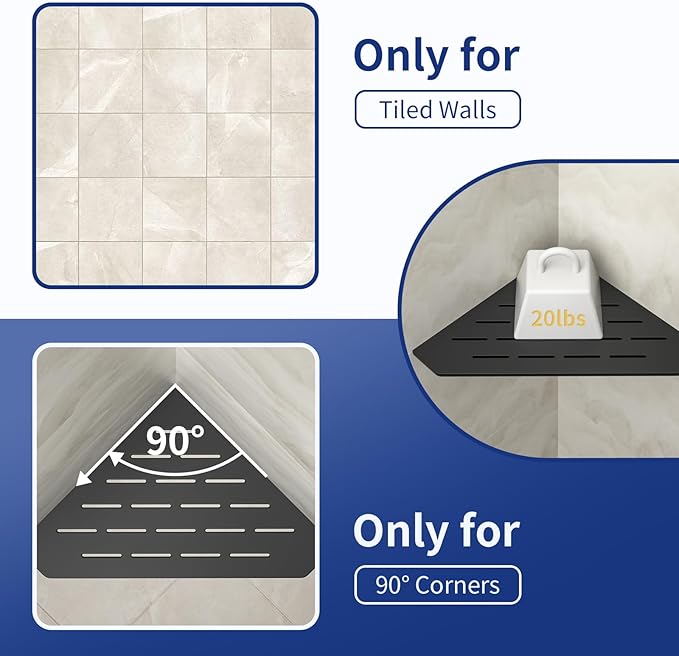Corner Shower Shelf 10" Matte Black 304 Stainless Steel Pentagonal Heavy Duty Floating Corner Sheves Slot Design Recessed Bathroom Shelf for Tiled Wall 2 Pack, No Drilling Needed