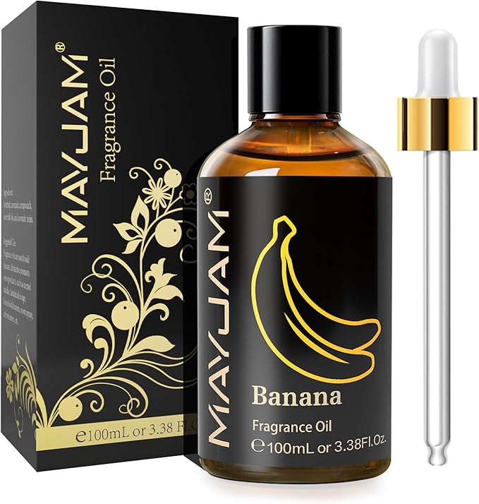 MAYJAM 100ML/3.38FL.OZ Banana Fragrance Oils with Glass Dropper, Essential Oils for Diffusers for Home, Long Lasting Scented Oils for Diffusers Soap Candle Making