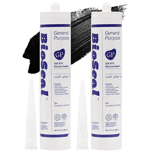 Black BioSeal 100% Silicone Sealant Caulk General Purpose, Waterproof and No Odor 10.1 Ounce Cartridge -Black 2 Set