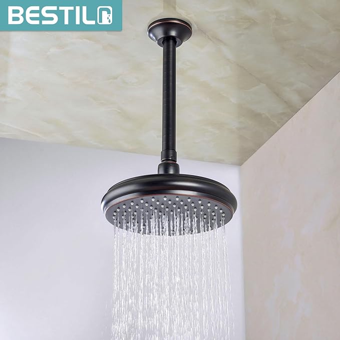 BESTILL 8 Inch Ceiling Mount Rain Shower Head Arm and Flange, Oil Rubbed Bronze