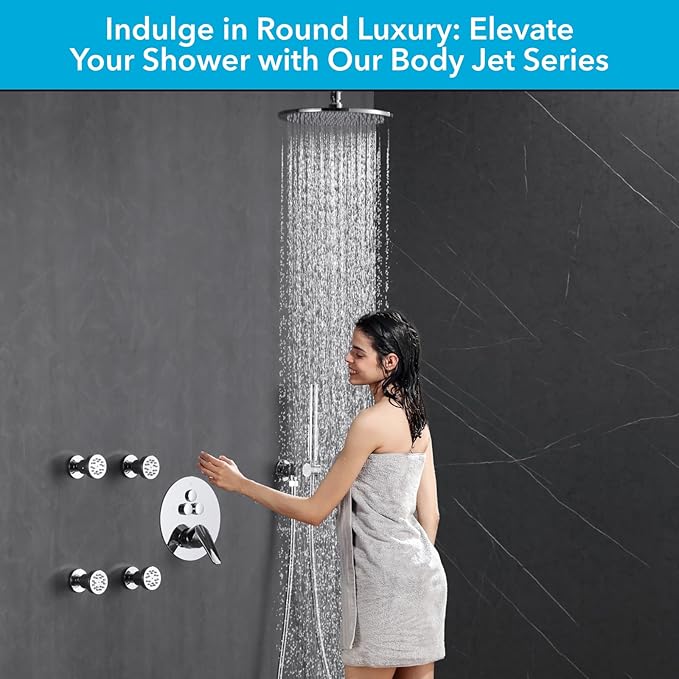 VANFOXLE Shower Faucet Set Chrome Shower System,Push Button Diverter Shower Faucet with 2 in 1 Handheld,Ceiling Mount 10 Inch Shower Head with 4 PCS Dual Modes Body Jets(2 Inch)