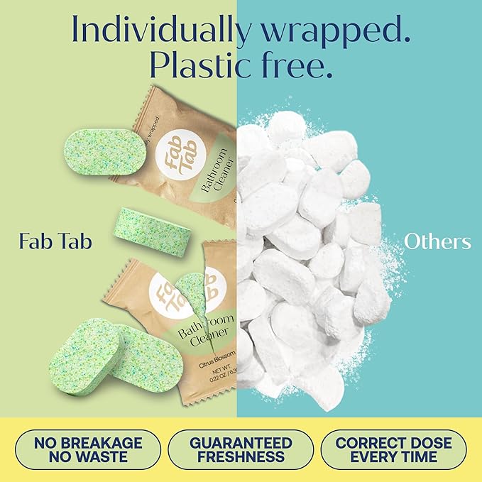 Fab Tab Bathroom Cleaner, Eco-Conscious Cleaning Tablets for Sparkling Bathrooms, Powerful Grime Remover, Citrus Scent, No Harmful Chemicals, Economical Refills - 8 Tablets (bottle not included)