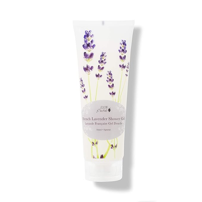 100% PURE French Lavender Shower Gel Natural Foaming & Hydrating Body Wash - Deeply Moisturizing Gentle Soap Cleanser for All Skin Types, Even Sensitive - Gluten-Free - 8 Fl Oz