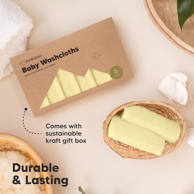 6-Pack Baby Washcloths - Soft Absorbent Viscose from Bamboo Wash Cloths for Babies, Kids, Toddlers, Infant, Newborn Bath Towels, Gentle on Sensitive Skin, 10x10 Reusable Face Towels (Sunshine)