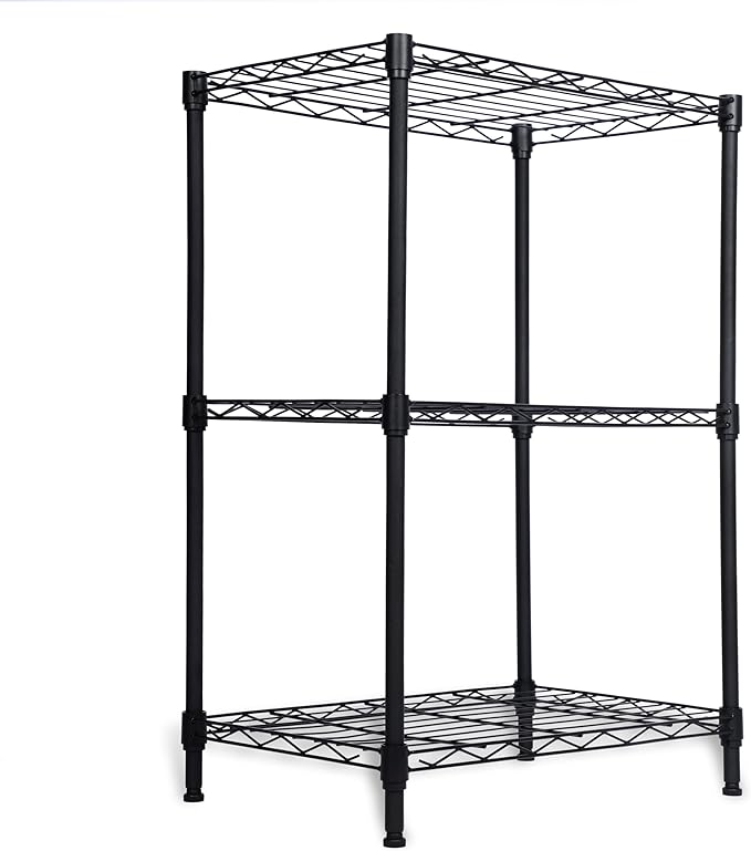 Whitmor 3 Tier Storage Shelves, Heavy Duty Metal Shelving, 400 lbs Capacity per Shelf, 1200 lbs Total, Easy Assembly for Kitchen, Garage, Plant, 18" L x 12" W x 26.4" H, Black