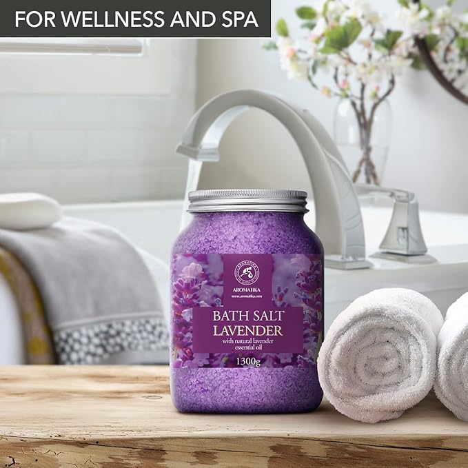 Sea Salt Lavender with Natural Lavender Essential Oil 46 Oz - Lavender Bath Salts - Lavanda Salt 1300g - Best for Good Sleep - Stress Relief - Beauty - Relaxing - Bathing - Body Care